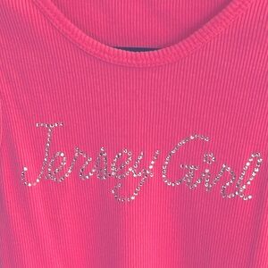 Jersey girl Shore Silver Hot Pink rhinestone crystal tank top scoop neck vintage